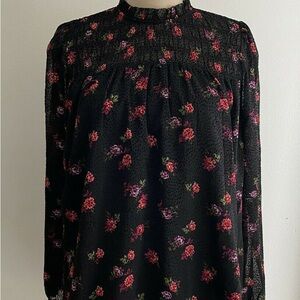 Banana Republic Black Blouse with Red Floral Design